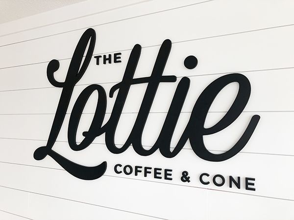 Interior Black PVC Dimensional Sign for The Lottie Coffee & Cone in Lake Lotawana, Missouri