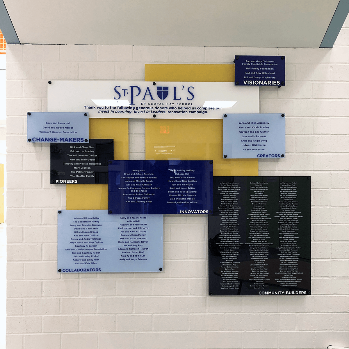 Custom Acrylic Dimensional Donor Display for St. Pauls Episcopal Day School in Kansas City, Missouri