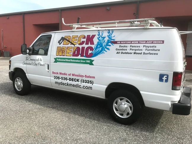 Van Graphics and Lettering for Deck Medic of Winston-Salem, NC