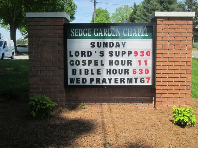 Changeable Letter Monument Sign for Sedge Garden Chapel in Kernersville, NC